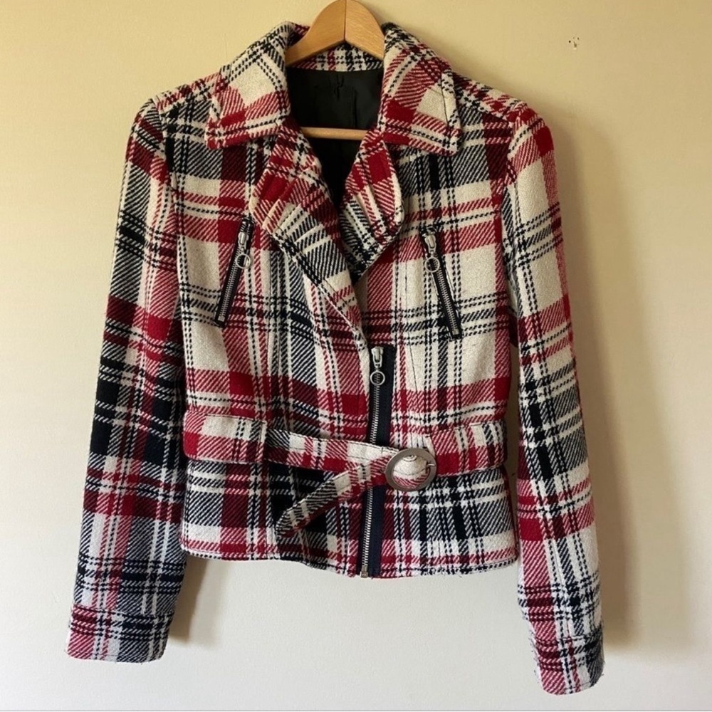 Express Tartan Plaid Punk Moto Zipper Jacket size Medium 🧥